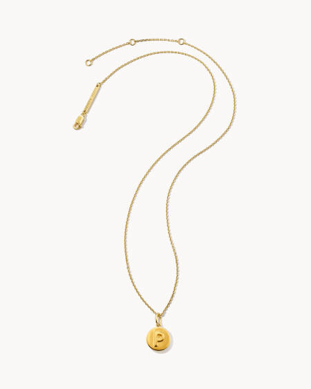 Letter P Coin Pendant Necklace in 18k Gold Vermeil