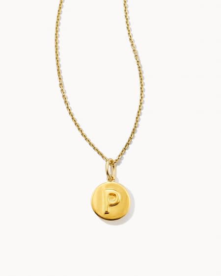 Letter P Coin Pendant Necklace in 18k Gold Vermeil