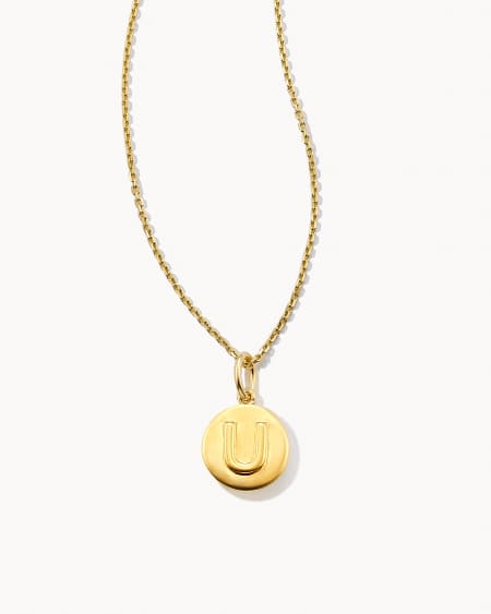 Letter U Coin Pendant Necklace in 18k Gold Vermeil