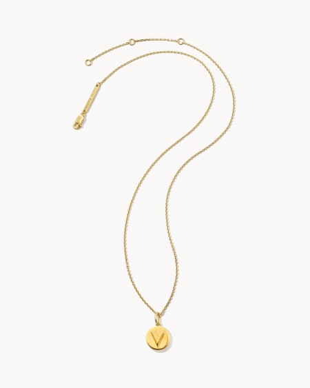 Letter V Coin Pendant Necklace in 18k Gold Vermeil