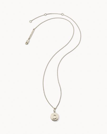 Letter D Coin Pendant Necklace in Oxidized Sterling Silver
