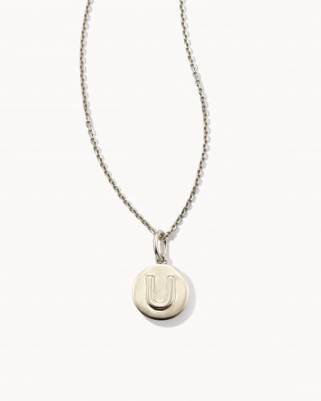 Letter U Coin Pendant Necklace in Oxidized Sterling Silver