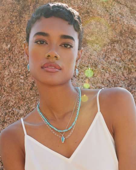 Skylar Vintage Silver Small Drop Earrings in Variegated Dark Teal Magnesite