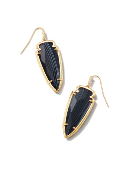 Skylar Vintage Gold Drop Earrings in Black Banded Agate