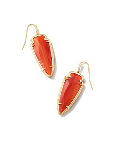 Skylar Vintage Gold Drop Earrings in Orange Banded Agate