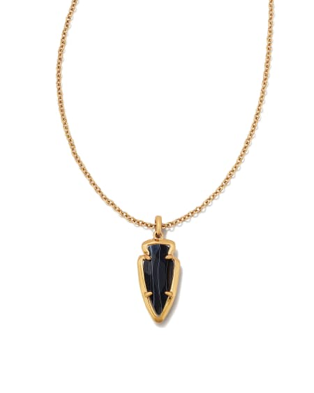 Skylar Vintage Gold Short Pendant Necklace in Black Banded Agate