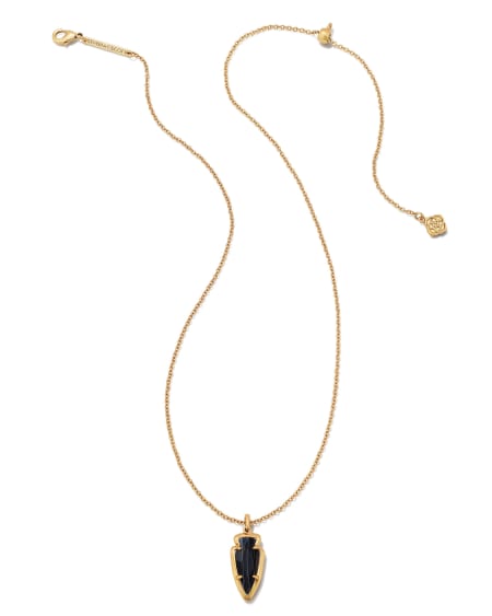 Skylar Vintage Gold Short Pendant Necklace in Black Banded Agate
