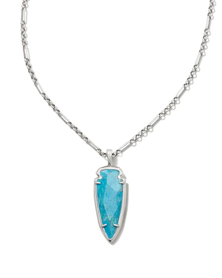 Skylar Vintage Silver Small Long Pendant in Variegated Dark Teal Magnesite