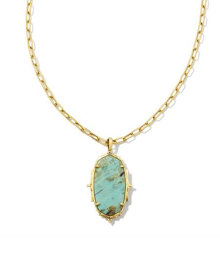 Baroque Vintage Gold Ella Long Pendant Necklace in Sea Green Chrysocolla