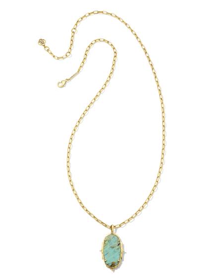 Baroque Vintage Gold Ella Long Pendant Necklace in Sea Green Chrysocolla