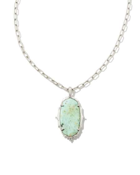 Baroque Vintage Silver Ella Long Pendant Necklace in Sea Green Chrysocolla