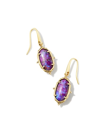 Baroque Vintage Gold Lee Drop Earrings in Bronze Veined Purple Turquoise Magnesite