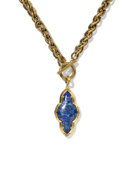 Abbie Vintage Gold Etch Frame Large Long Pendant Necklace