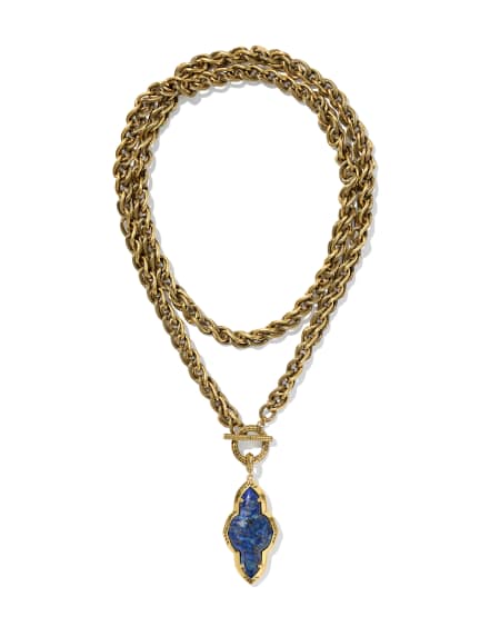 Abbie Vintage Gold Etch Frame Large Long Pendant Necklace