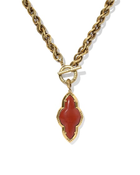 Abbie Vintage Gold Etch Frame Large Long Pendant Necklace