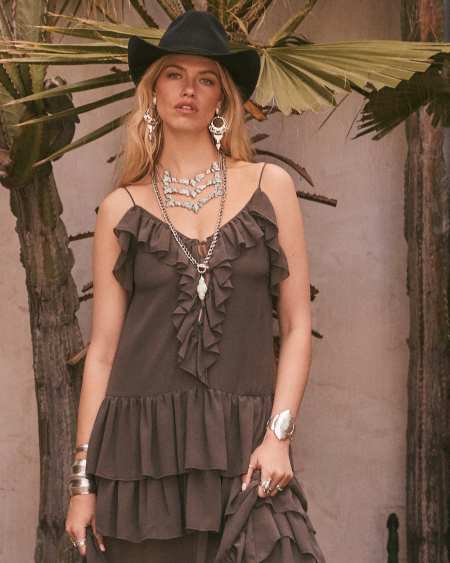 Abbie Vintage Silver Etch Frame Large Long Pendant Necklace