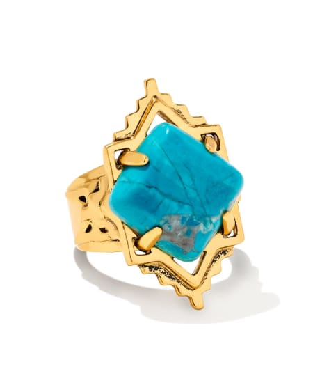 Cass Vintage Gold Cocktail Ring in Variegated Dark Teal Magnesite