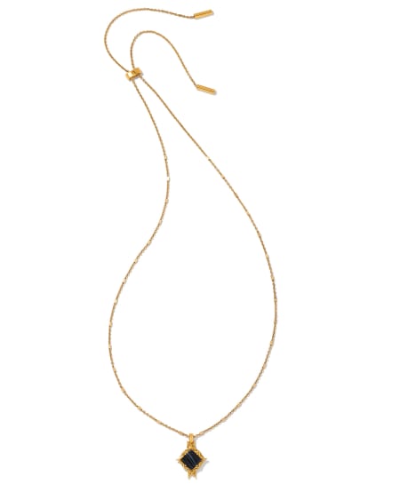 Cass Vintage Gold Long Pendant Necklace in Black Banded Agate