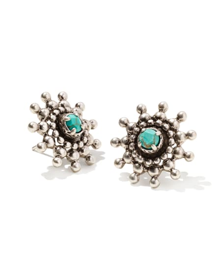 Dryden Vintage Silver Stud Earrings in Variegated Turquoise Magnesite