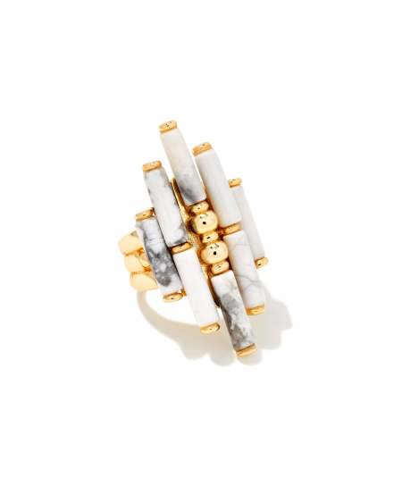 Ember Gold Cocktail Ring in White Variegated Magnesite