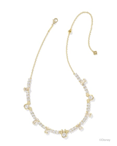 Disney | Kendra Scott Gold Mickey Mouse and Minnie Mouse Tennis Necklace in White Crystal