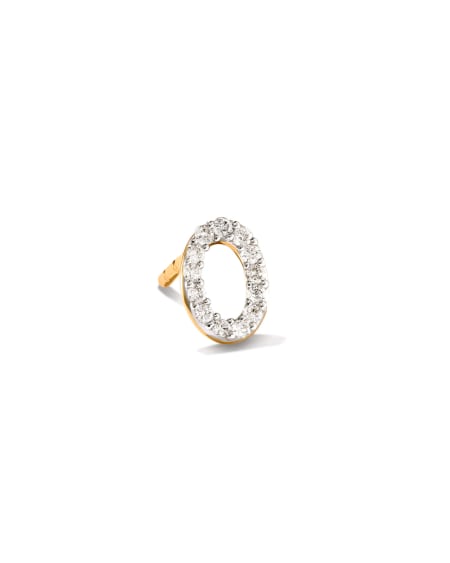 Letter O 14k Yellow Gold Single Stud Earring in White Diamond