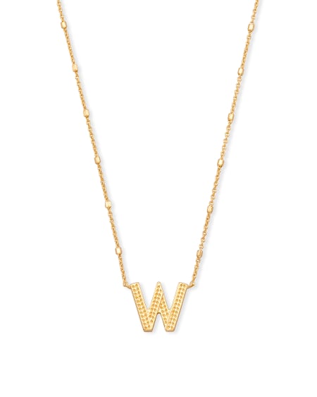 Letter W Pendant Necklace in Gold