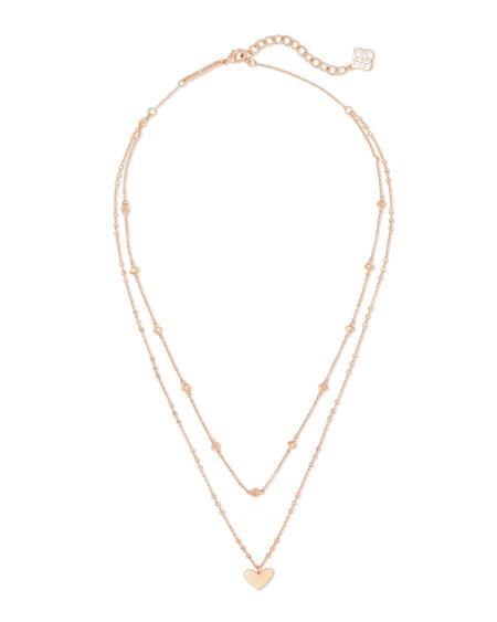 Ari Heart Multi Strand Necklace in Rose Gold