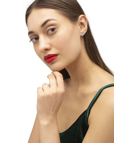 Large Heart Stud Earrings in White Diamond