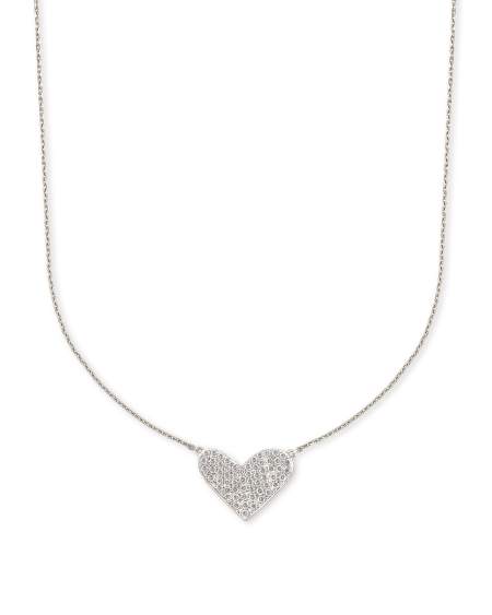 Large Heart 14k White Gold Pendant Necklace in White Diamond