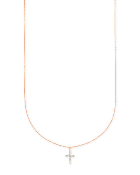 Cross 14k Rose Gold Pendant Necklace in White Diamond
