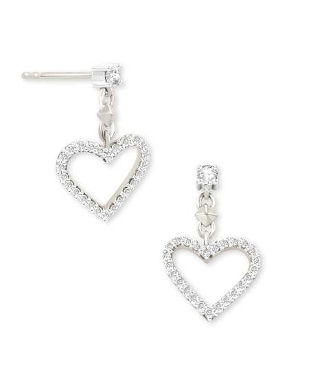 0.28 ct Open Heart 14k White Gold Drop Earrings in White Diamond