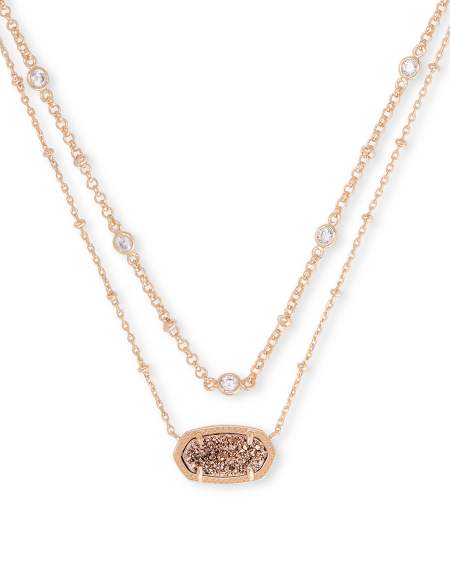 Elisa Rose Gold Multi Strand Necklace in Rose Gold Drusy