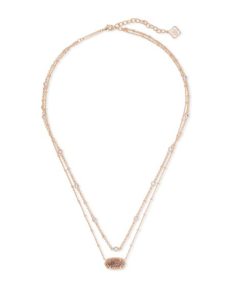 Elisa Rose Gold Multi Strand Necklace in Rose Gold Drusy