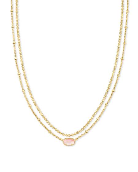 Emilie Gold Multi Strand Necklace in Rose Mother Of Pearl