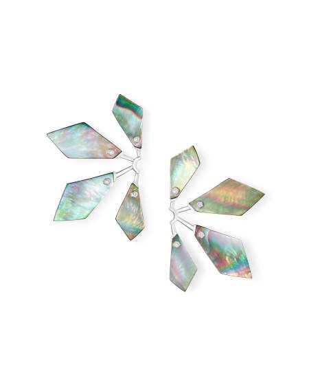 Malika Bright Silver Statement Earrings in Black Mother-of-Pearl