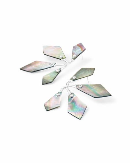 Malika Bright Silver Statement Earrings in Black Mother-of-Pearl