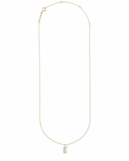 Diamond Letter E Pendant Necklace in 14k Yellow Gold