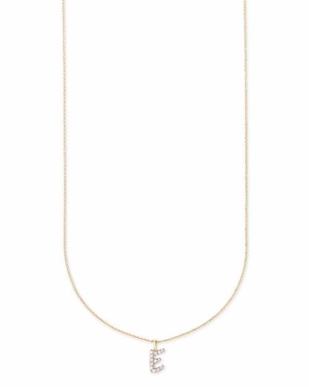 Diamond Letter E Pendant Necklace in 14k Yellow Gold