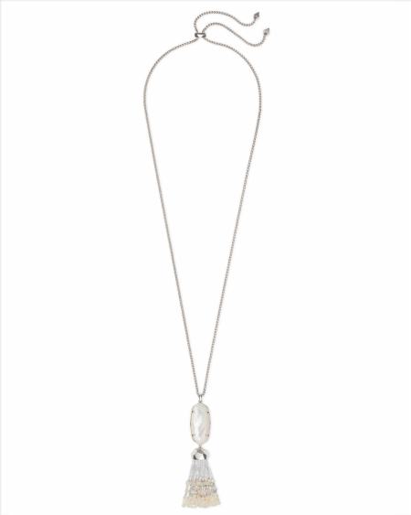 Eva Long Pendant Necklace in Silver