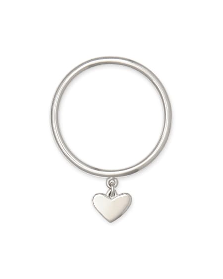 Ari Heart Charm Band Ring in Sterling Silver