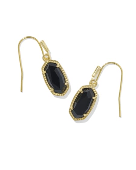 Lee Gold Drop Earrings in Black Opaque Glass