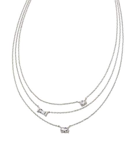 Mayel Silver Multi Strand Necklace in White CZ
