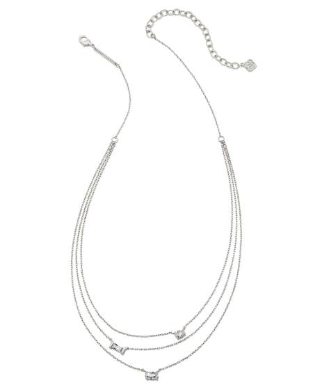 Mayel Silver Multi Strand Necklace in White CZ