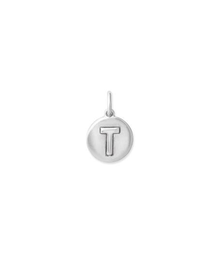 Letter T Coin Charm in Oxidized Sterling Silver
