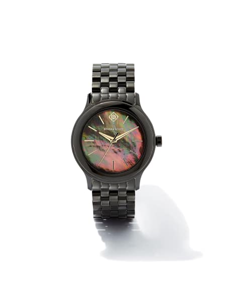 Alex Black Stainless Steel 35mm Watch in Black Mother-of-Pearl