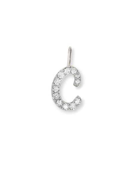 14k White Gold Letter C Charm in White Diamond