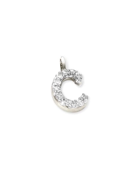 14k White Gold Letter C Charm in White Diamond