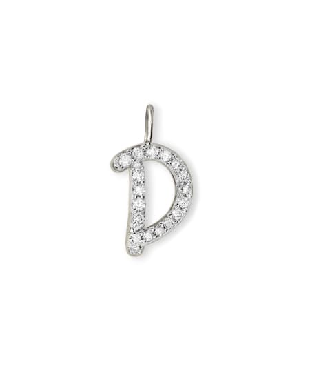 14k White Gold Letter D Charm in White Diamond