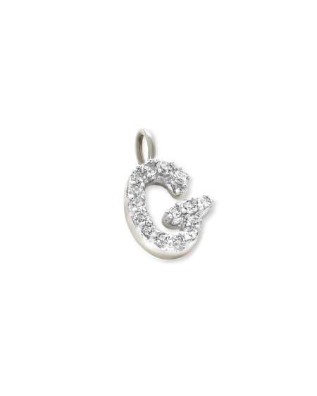 14k White Gold Letter G Charm in White Diamond